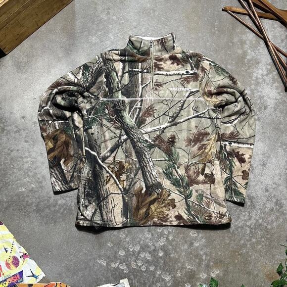 Realtree Camo Quarter Zip Sweatshirt Camouflage 1/4 Zip Outdoors Tan Fleece - Picture 1 of 4